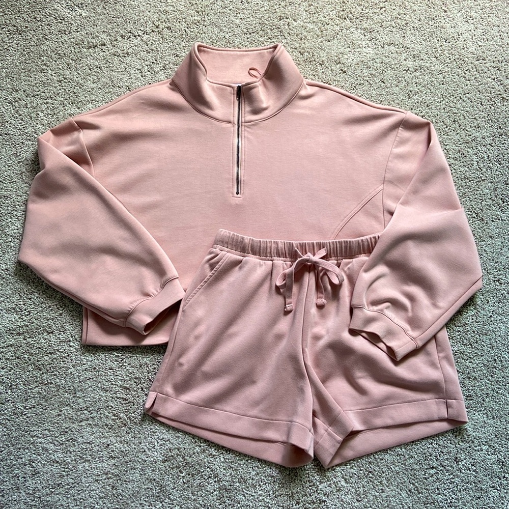 Mable • Dusty Pink Half Zip Pullover Shorts Set